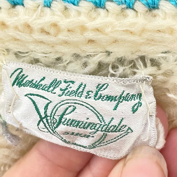 Cream and Blue Cropped Cardigan with Decorative Pattern - Picture 5 of 11